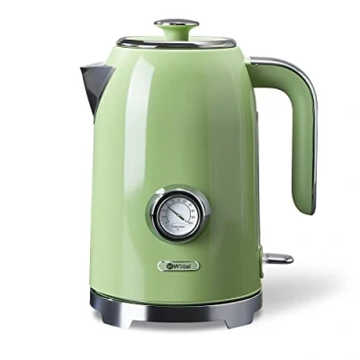 Afbeelding van Wiltal waterkoker [1,7 l, 2200 W], retro groen, roestvrij staal, broodrooster, (watertemperatuurweergave in design, buitenwaterniveau indicator)