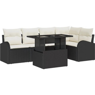 Afbeelding van vidaXL 6 delige ligzetelset met kussens, zwart poly riet