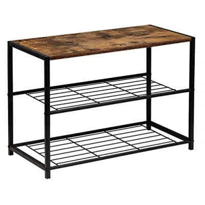 Afbeelding van WOLTU Schoenenbank met zitting, badkamerrek, schoenenkast 2 planken, voor ca. 6 paar schoenen, hout en metaal, SR0051dc