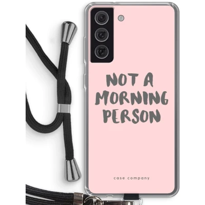 Afbeelding van Case Company® hoesje met Koord geschikt voor Samsung Galaxy S21 FE Morning person Telefoonhoesje Zwart Bescherming aan alle Kanten en Over de Schermrand