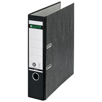 Afbeelding van Leitz 180 Ordner, Capaciteit van 600 Vellen A4 Papier, Rugbreedte 80 Millimeter, CO2 neutraal, Uniek Gepatenteerd Mechanisme, 100% Gerecycled Karton, Klassiek Gewolkt, Zwart, 10805095