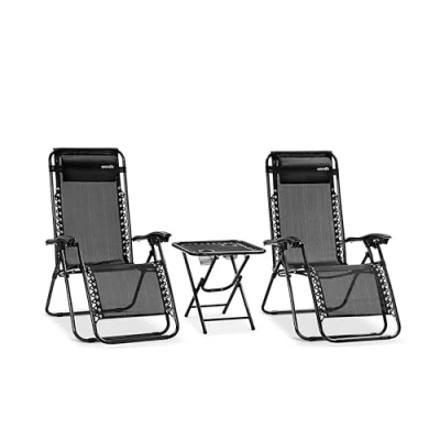 Afbeelding van SereneLife Ligstoel set van 2 Verstelbare Buitenkamerstoel met Afneembaar Bekerhouderblad en Zijtafel Bekerhouders Inklapbare Relaxstoel Verwijderbare Kussens