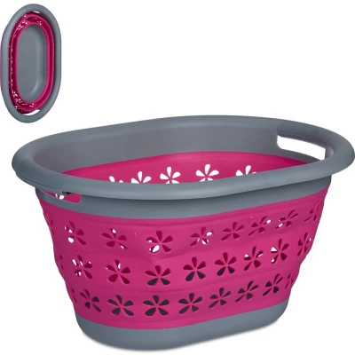Afbeelding van Relaxdays wasmand wasgoedmand heupwasmand opvouwbaar 17 liter handgrepen