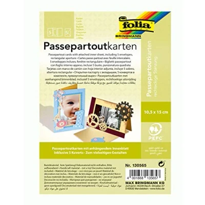 Afbeelding van Folia Passepartout, rechthoekig, 10,5 x 15 cm, 5 kaarten en enveloppen, goud, Duitse versie