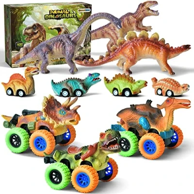 Afbeelding van dinosaurus speelgoed auto vanaf 3 4 5 jaar jongens GizmoVine figuren met &amp; dinosaurussen tekenen rug set klein cadeau voor kinderen 10 stuks