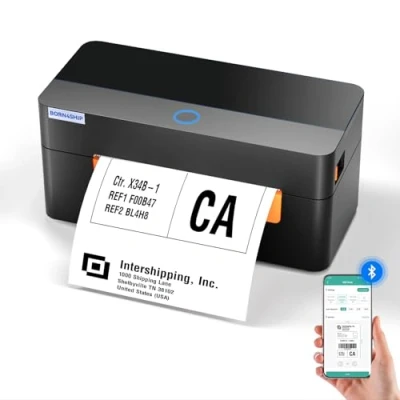 Afbeelding van BORN4SHIP Bluetooth verzendlabelprinter, 4x6 thermische printer, compatibel met Etsy, eBay, Amazon, voor kleine transportbedrijven, zwart oranje