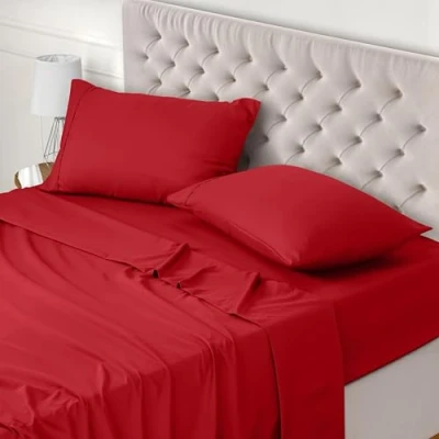Afbeelding van Utopia Bedding Beddengoed, 180 x 200 cm, bedlaken voor tweepersoonsbed, 4 delige beddengoedset, polyester microvezel, 1 hoeslaken 200, laken 270 290 cm en 2 kussenslopen 50 75 rood