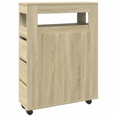 Image de vidaXL Armoire de salle bain étroite avec roulettes chêne sonoma855279
