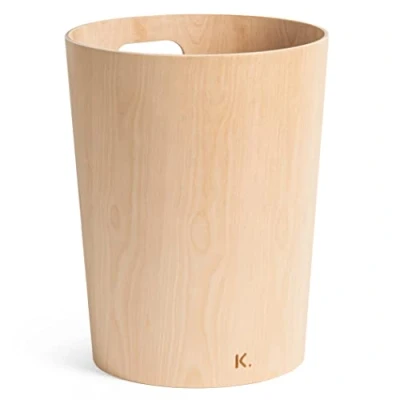 Afbeelding van Kazai. Börje prullenmand van echt hout, moderne afvalemmer hout voor kantoor, kinderkamer en slaapkamer, 9 liter, berk