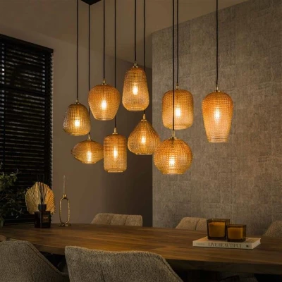 Afbeelding van Hoyz Collection Hanglamp 5+4 Dot Pattern Amberkleurig Glas