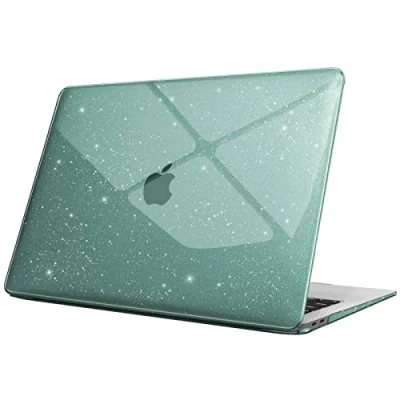 Afbeelding van FINTIE hoes compatibel met MacBook Air 13 M1 (A2337) / 2020 2019 2018 (A1932 A2179) harde van dun hard plastic, bosgroen glitter