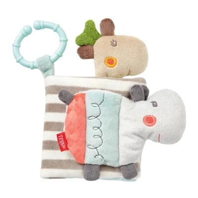 Afbeelding van Fehn Fühlbuch Loopy &amp; Lotta Livre de poussette en tissu jouets pour bébé avec grinceur, hochet, papier bruissant et miroir anneau fixation
