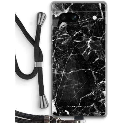 Afbeelding van Case Company® hoesje met Koord geschikt voor Google Pixel 7A Zwart Marmer Telefoonhoesje Bescherming aan alle Kanten en Over de Schermrand