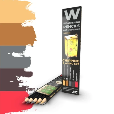 Afbeelding van Weathering Pencil Set Chipping &amp; Aging 5 kleuren AK10042