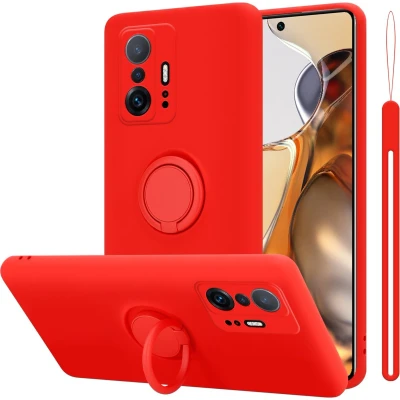 Afbeelding van Cadorabo Hoesje geschikt voor Xiaomi 11T / PRO in LIQUID ROOD Beschermhoes van flexibel TPU silicone Case Cover met ring