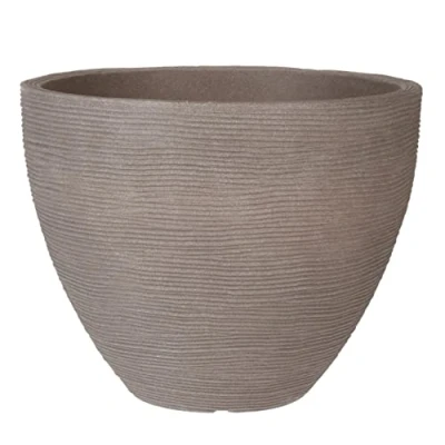 Afbeelding van Spetebo Ronde bloempot van kunststof met groefstructuur, 39,5 x 31 cm, voor binnen en buiten