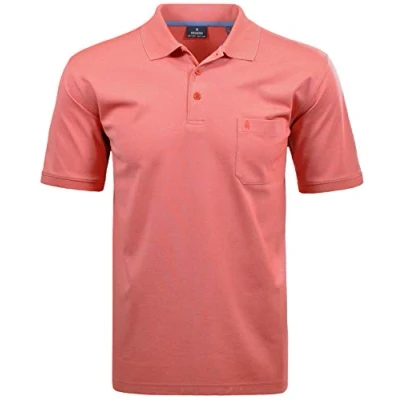 Afbeelding van Ragman Softknit poloshirt voor heren, korte mouwen, koraalrood, XXL