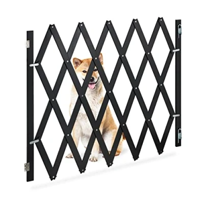 Image de Relaxdays barrière pour chien extensible jusqu&#039;à 140 cm, hauteur 87 97 en bambou, de sécurité escalier et porte, noire