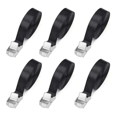 Afbeelding van Romon Spanriemen, 1 m, 6 stuks, spanriem, breedte 25 mm, sjorriemen met gesp, ratelriem, maximale belasting 250 kg, riem voor motorfiets, aanhanger fietsendrager