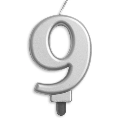 Afbeelding van Kaars 9 jaar Zilver Metallic 8cm