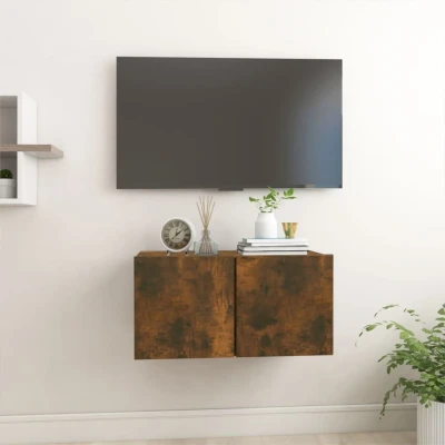 Afbeelding van Tv meubel hangend 60x30x30 cm bewerkt hout gerookt eikenkleurig
