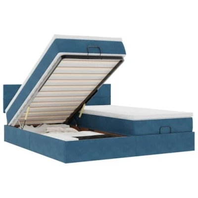 Afbeelding van vidaXL Bedframe met matrassen 200x200cm fluweel donkerblauw