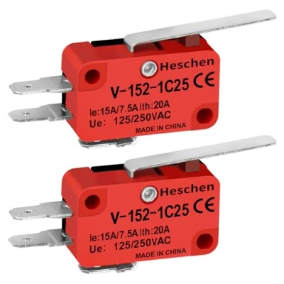 Afbeelding van Heschen Micro Switch V 152 1C25 SPDT 2 stuks korte scharnierhendel 20A 250V AC
