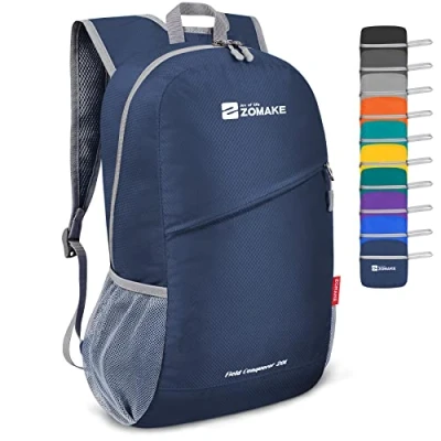 Afbeelding van ZOMAKE Kleine opvouwbare rugzak, 20 l, ultralicht, wandelrugzak, reistas voor heren en dames, sport outdoor, Navy Blauw
