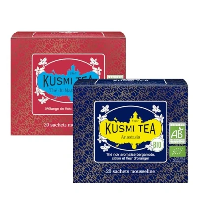 Afbeelding van Kusmi Tea Anastasia + Morning Thee N24 Set van 2 dozen Biologische Zwarte met Bergamot Aziatische Mix Grand Yunnan, Ceylon en Assam 2x20 theezakjes