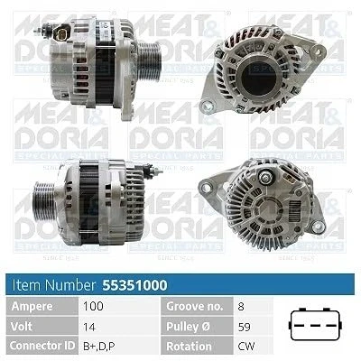 Afbeelding van MEAT &amp; DORIA 55351000 Dynamo / Alternator 14V 100A
