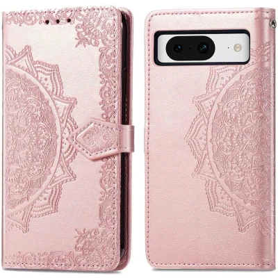 Afbeelding van iMoshion Hoesje Geschikt voor Google Pixel 8 Met Pasjeshouder Mandala Bookcase Rosé Goud