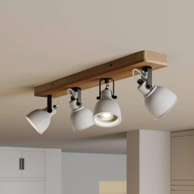 Afbeelding van Lindby plafondlamp 4lichts dennenhout, beton H: 19 cm GU10 grijs, hout donker