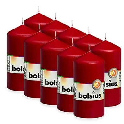 Afbeelding van Bolsius 10 stuks stompkaarsen, glad, bordeaux, decoratief, brandduur 33 uur, ongeparfumeerd, natuurlijke plantaardige was, 12 x 6 cm
