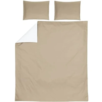 Afbeelding van Meyco dekbedovertrek + kussensloop Uni 200x200/220 cm Taupe/Offwhite