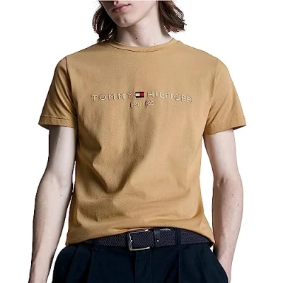 Image de Tommy Hilfiger Homme T shirt Logo Tee, Classic Khaki, 3XL Grande taille