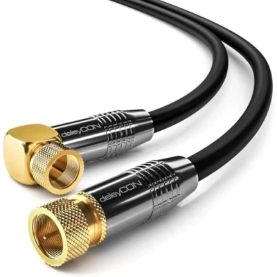 Afbeelding van deleyCON 1,5 m SAT antennekabel satellietkabel coaxkabel HDTV Full HD F connector 90 gehoekt op rechte zwart