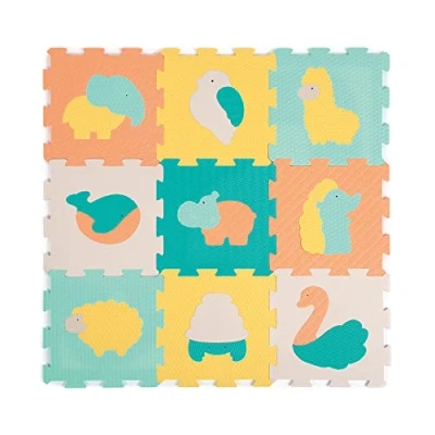 Afbeelding van Ludi 9 Pastel Dierentegels Reusachtige kruipmat en 3D puzzel Dikke verzonken vloertegels Speelmat van schuim Isolerend dempend Vanaf de geboorte