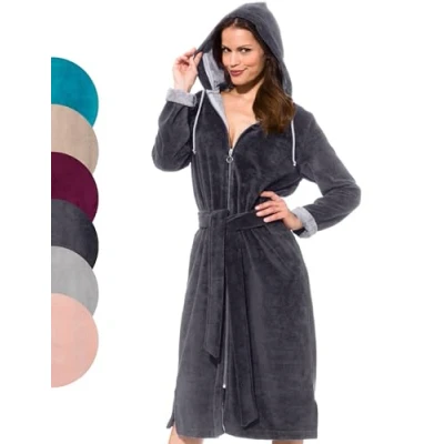 Afbeelding van Morgenstern Badjas Dames Rits I Capuchon Velours Bamboe Katoen Microvezel, Grijs, M
