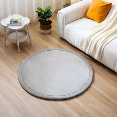 Afbeelding van Wolkzachte Samtmat Speelmat Baby ⌀120x2,5cm, grijs Kindertapijt met hoogwaardig memory schuim kruipmat antislip onderkant kruipdeken Oeko TEX 100 certificaat