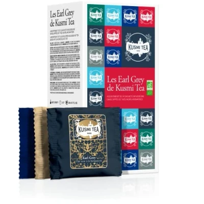 Afbeelding van Kusmi Tea Coffret &quot;Les Earl Grey&quot; Assortiment de Thés Bio Idée Cadeau Homme et Femme Noirs Aromatisés Fabriqué en France 24 Sachets, Sélection 6 Recettes Iconiques