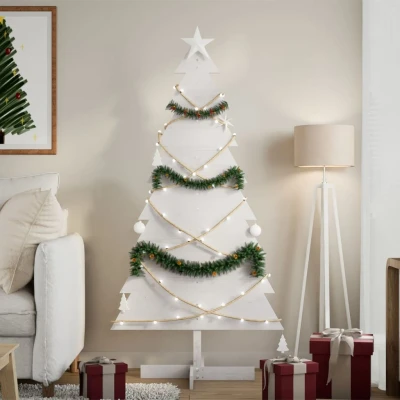 Afbeelding van vidaXL Kerstdecoratie kerstboom 150 cm massief grenenhout wit