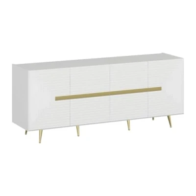 Afbeelding van Pascal MORABITO Buffetkast met 4 deurtjes van mdf Wit en goudkleurig MOLYA L 180 cm x H 75 D 47