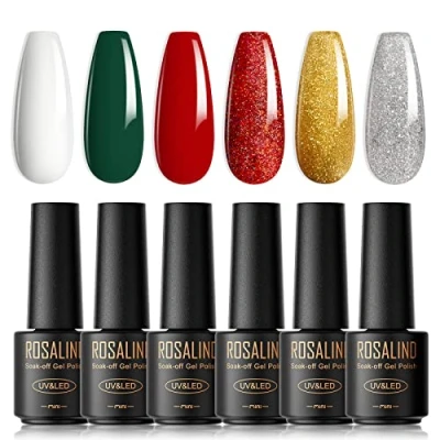 Afbeelding van ROSALIND Semi permanente nagellak, wit, groen, rood, zilver, goud, 6 kleuren, ml, UV led, soak off gel, nagellakset