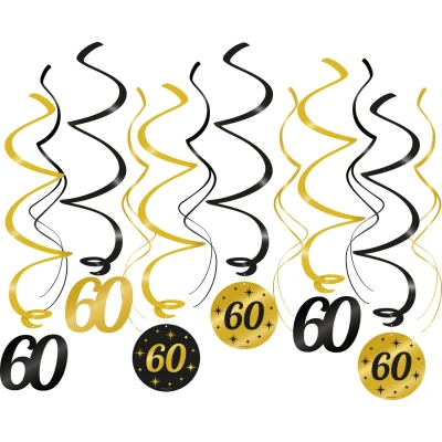 Afbeelding van Hangdecoratie Swirls 60 jaar Classy 70x14cm 6 stuks