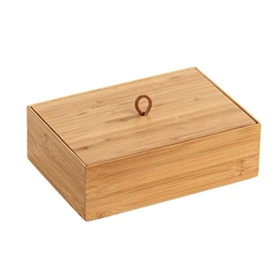 Afbeelding van WENKO Terra Bamboe opbergdoos met deksel, voor keuken, badkamer en het hele huis badkamerartikelen, keukengerei of snoep, praktische gesp, 22 x 7 15 cm, naturel