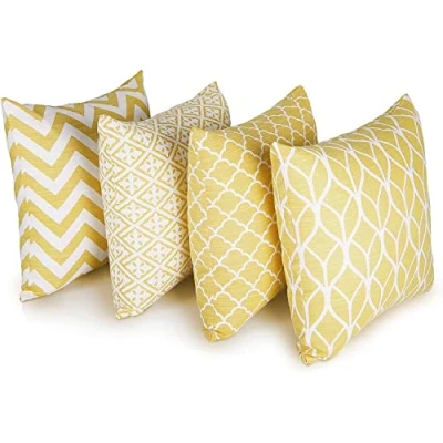 Image de Penguin Home® Coordonnées Décoratif Carré Housse de Coussin 4 Pièce Set, 45 cm Longueur x Largeur, Jaune
