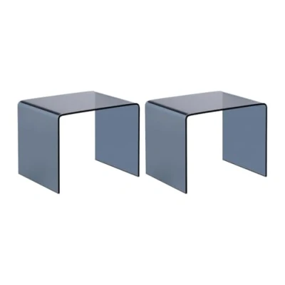 Afbeelding van Vente unique Set van 2 nachtkastjes Gebogen gehard en gerookt glas SUZANA L 50 cm x H 40 D