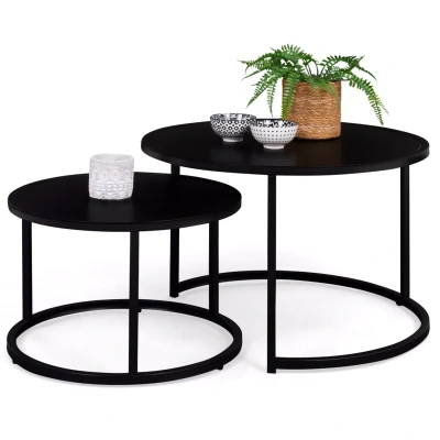Afbeelding van Lot de 2 tables basses gigognes DAVIS rondes 54/70 en métal noir mat design industriel