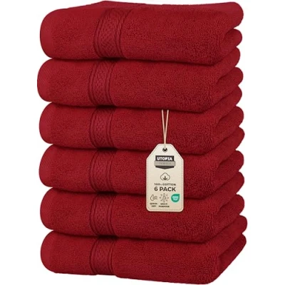 Afbeelding van Utopia Towels Handdoekenset van 6 hoogwaardige handdoeken (40,6 x 71,1 cm), 100% ringgesponnen katoen, super zacht en zeer absorberend, voor badkamer, fitnessstudio, douche, hotel