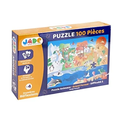 Afbeelding van J.A.D.E Puzzel dieren educatief spel eerste gedachten 053317 100 stukjes meerkleurig karton Frans design kinderspel kinderpuzzel 50 cm x 36 vanaf 4 jaar